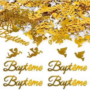 MEVRONISSHOP-500 pieces 30g Confettis Bapteme Or D&eacute;coration de Table, Decoration Garcon, Fille - Etoile Argent Pigeon, Ange Confettis - Neuf