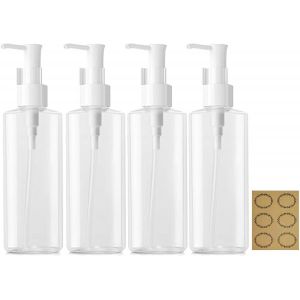 Kal-Lot De 4 Distributeurs De Lotion Vides Rechargeables En Plastique Transparent Ovale Avec Tête De Pompe Et Étiquette Pour Gel, Crème, Shampooing, Huile Nettoyante - Neuf