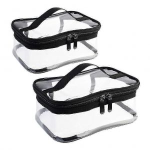 Paquet de 2 Portable Transparent Trousse de maquillage Fermeture éclair Sac de cosmétiques étanche Rangement de voyage transparent Pvc Zippé Trousse de toilette Organisateurs avec poignée pour vacat - Neuf