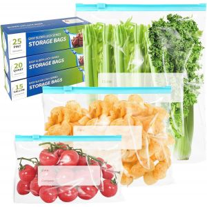 60pcs Sac Congelation,3 Tailles Sacs Congelation Avec Zip Sachet Congelation Avec Fond Extensible Épaissir Joint Coulissant Pour La Viande Les Céréales Les Fruits Et Les Légumes - Neuf