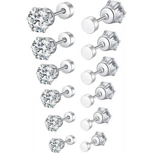Kal-6 Paires Boucle D'oreille Femme Homme, Hypoallergénique Boucle D'oreille Acier Inoxydable, Piercing Oreille, Boucle D'oreille Argent Or 14k, Zirconium Boucles D'oreilles À Visser - Neuf