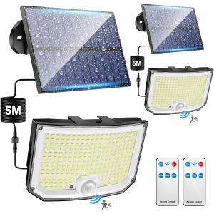 Lot De 2 Lampes Solaires De Jardin D'extérieur 238 Led 2000 Lm 3 Modes Avec Détecteur De Mouvement À Distance 2200 Mah Ip65 Étanche - Neuf