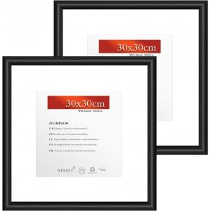 Cmwx-® 2x Cadre Photo 30x30cm Métal Aluminium Noir Mat,Passe-Partout 20x20cm | Cadre Photo Carré Moyen Cadre Décoration Dessin Diplôme,Montage Mural Uniquement - Neuf