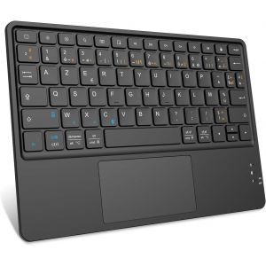 Clavier Sans Fil 10 Pouces - [Pavé Tactile] Léger Ultra-Fin, Clavier Bluetooth Azerty Français Pour Ipad, Android Tablette Samsung, Xiaomi/Redmi Pad, Huawei Etc, Noir - Neuf