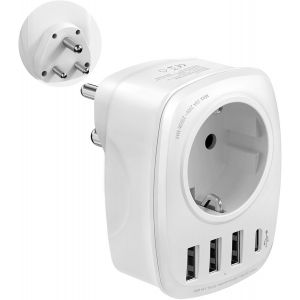 Eryi-1 Pcs Adaptateur De Voyage Inde, Adaptateur De Voyage Type D Avec 3 Usb Et 15w 1usbc, Inde Adaptateur Prise De Courant Pour L'inde Sri Lanka, Népal - Neuf