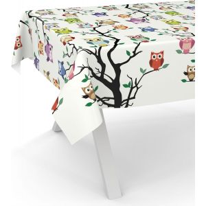 SJZG-Nappe En Toile Cir&eacute;e - Lavable, Pour Table De Jardin, De Forme Ronde, Ovale Ou Rectangulaire, 180 X 120 Cm, Bord Coup&eacute; - Motif Chouette - Neuf