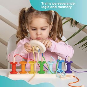 Montessori Rainbow Bobbins Set for Ages 3+,Sensory Toys for Baby,Wooden Balance Game,Color Counting and Sorting Game,7 Colors - Neuf