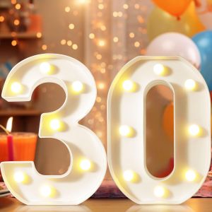 Chiffres D&eacute;coratifs Lumineux &Agrave; Del De 22,4 Cm, Num&eacute;ros De Chapiteau Pour D&eacute;corations De 30e Anniversaire, Panneau Lumineux Pour F&ecirc;te D'anniversaire, Veilleuse, D&eacute;coration D'int&eacute;rieur, Num&eacute;ro 30 Blanc - Neuf