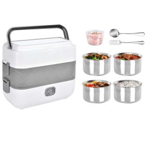 Chauffe-Repas &Eacute;lectrique 2 L Double Couche Avec Bols Inox Amovibles Blanc / Gris - Neuf