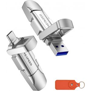 Clé USB 128 Go USB 3.2-SSD Externe avec 520 Mo/s,Type C de 2ème Génération Disque Dur SSD Externe,Comprend Un Porte-clés et Une Pochette en Cuir - Neuf