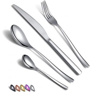 Ensemble De Couverts En Or Rose 24 Pièces,Ensemble De Couverts En Cuivre En Acier Inoxydable,Placage De Titane Ensemble D'argenterie En Or Rose,Ensembles D'ustensiles En Cuivre Pour 6(Cuivre Brillant) - Neuf