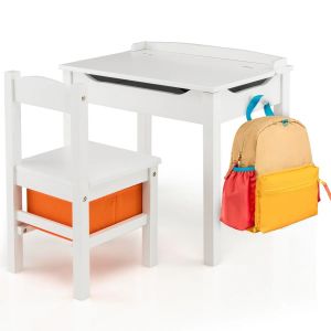 Ensemble Bureau Et Chaise Enfants 59 X 40 X 55 Cm Ergonmique Avec Rangement Pratique Style Moderne En Bois Massif Blanc Helloshop26 20_0014089 - Neuf