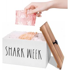 Bo&icirc;te de Rangement Serviettes Hygi&eacute;Niques avec 3 Compartiments & Couvercle, Porte Organiseur de Produits F&eacute;minins Toilette, 21X13x13cm Organisateur Tampons Bois pour Salle de Bain (Blanc) - Neuf