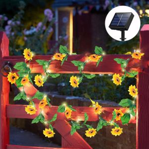 Cheng-Lierre Artificiel Guirlande Lumineuse Solaire, 40 Led 4m Tournesol Artificiel Guirlande Lumineuse Solaire, Lumiere Solaire Exterieur &Eacute;tanche 8 Modes D&eacute;coration Pour Jardin, Chambre, Balcon, Mar - Neuf