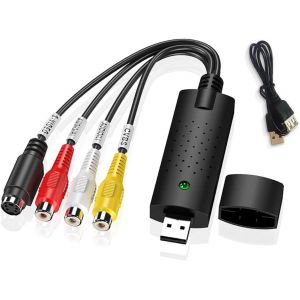 Convertisseur VHS Numérique,Cartes de Capture Audio Vidéo Convertisseur VHS Numérique Vidéo Adaptateur USB,Audio AV-Carte de Capture Vidéo Clé USB 2.0,Compatible Windows 10/8/7/Mac - Neuf
