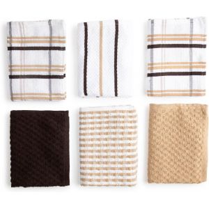 Mevronisshop-Torchons Cuisine Coton Premium ¿ Pack De 6 Chiffons Cuisine Microfibre Et Éponge, Chiffons Coton Absorbants, Linges De Nettoyage Beige Et Chocolat - Neuf