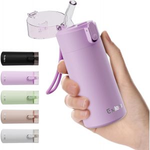 Petite Gourde Isotherme 150ml Avec Paille &Agrave; Ouverture Une Main, Mini Bouteille Isotherme Anti-Fuites & Design Ultra-Compact, Id&eacute;ale Pour Le Sport, Bureau Ou En Voiture(Violet Ros&eacute;) - Neuf