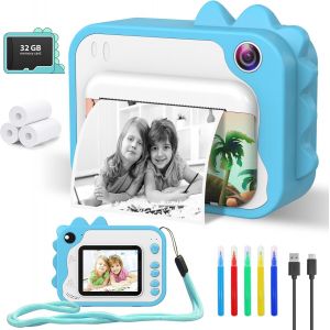 KALANKA-Appareil Photo Enfant,Appareil Photo NuméRique Enfant avec Papier d'impression,2,4"" 1080P HD Jouet Appareil Photo instantané Aevc Carte TF 32 G,Cadeau pour Filles Garçons 3-12 Ans(Bleu) - Neuf