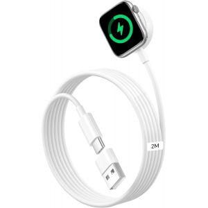 TRAHOO-Chargeur pour Apple Watch, 2M Cable Apple Watch Chargeur Montre Magnitique Sation Charge iWatch Charger AppleWatch 2M Long Cable Charge Rapide pour iWatch Serie 11/10/9/8/7/6/5/4/3/2/SE/Ultra - Neuf