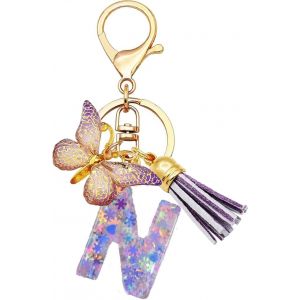 Kal-Porte-Cl&eacute;s Initiales Pour Filles Et Femmes, Rose, Violet, Flocon De Neige, Paillettes, Gouttes De Cristal, Jolis Papillons, D&eacute;coration De Cartable, Cl&eacute;s De Voiture, De Sac, Lettres - Neuf