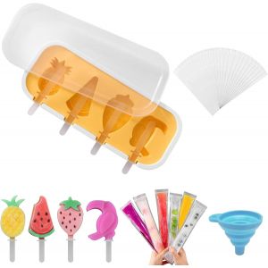 Eryi-Moule Glace,Moule À Glace Silicone,Sac De Popsicle,Pochette Popsicle Avec Entonnoir,Réutilisables,Pour Diy Les Yaourts, Les Jus De Fruits,Crèmes Glacées - Neuf
