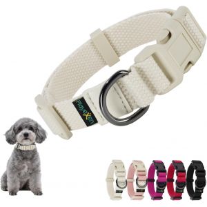 Eryi-Collier Chiot, Collier Pour Chien En Coton Doux, Collier Chat Anti Étranglement Réglable, Collier Accessoires Avec Médaille Amovible Pour Chiot Petit Animal Moyen Grande, 25-40/2,0cm (S), Beige - Neuf