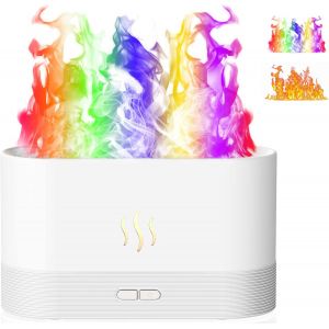 Diffuseur d'arômes blanc, humidificateur, 7 flammes colorées, arrêt automatique, diffuseur d'huiles essentielles 180 ml, pour chambre, maison, bureau, yoga - Neuf