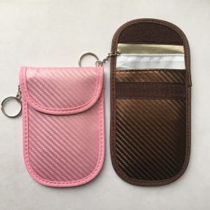 Pack Petit Faraday Poche (Rose et Brun) avec Crochet porte-Clés RFID, Signal de Blocage de Faraday Poche pour Clés de Voiture, Faraday Poche pour Clés de Voiture, Anti-Vol Entrée Dis - Neuf