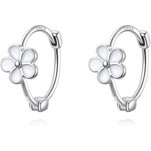 Boucles D'oreilles Cr&eacute;oles Marguerites En Argent Sterling 925 Massif Pour Femmes Et Filles, Petites Cr&eacute;oles &Agrave; Fleurs Blanches, Boucles D'oreilles Cartilage H&eacute;lix - Neuf