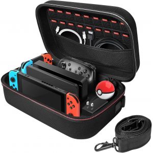 Gjfty-Étui Pour Nintendo Switch, Housse Sacoche De Transport À Coque Rigide Anti Choc Pochette Avec Espace Plus Large Pour Console Switch, Switch Dock,18 Emplacements Pour Cartes De Jeu - Neuf