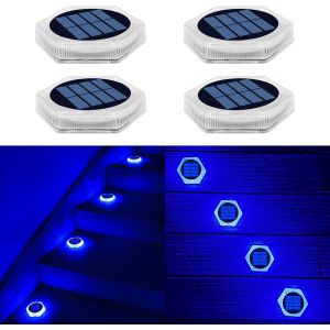 Lampe Lumi&egrave;re Solaire Jardin, Solaire Ext&eacute;rieur Ip68 Impermeabile Auto On/Off &Eacute;clairage Lumiere Sol Solaire&iquest;Lampe Solaire Escalier Pour Escaliers Trottoir,Lumi&egrave;re Bleue(4pack) - Neuf