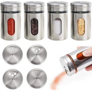 Lot De 4 Pots À Épices Ronds En Verre De 80 Ml Avec Couvercle Rotatif En Acier Inoxydable-Organiseur Pour Sel,Poivre,Épices,Rangement De Cuisine - Neuf