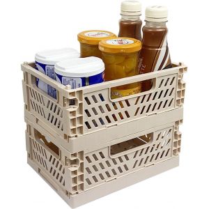 Caisses Pliables Caisse Rangement Plastique Pliable Caisse Rangement Pliable 2pcs Mini Caisse Pliante empilable Gain de place pour Les Petits Objets et Les Cosm&eacute;tiques (Nude) - Neuf