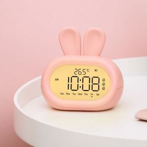 Réveil numérique multifonction avec expression de lapin de dessin animé, horloge électronique lumineuse intelligente pour enfants et étudiants - Neuf