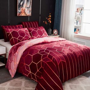 Sjzg-Sets Housse De Couette 200x200 Cm Avec 2 X Taies D'oreiller 50x70 Cm,Mode Unique 3d G&eacute;om&eacute;trique Imprim&eacute; Boho Microfibre Literie Parure De Lit Linge De Lit Avec Fermeture &Eacute;clair Pour 2 Personnes, - Neuf