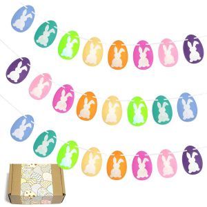3 guirlandes de lapins de Paques en feutre, 12,6 pieds (4,2 pieds x 3) Ornements d'?ufs de lapin suspendus - Neuf