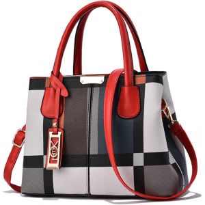 SJZG-Sac &Agrave; Main Femmes Sac Classique Pour Femme Sac Epaule Multicolore Sacs Bandouli&egrave;re Rayures Sacs Port&eacute;s Main En Pu Cuir Sac Crossbody Avec Pendentif Rouge - Neuf