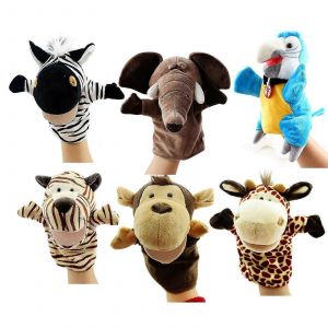 Marionnettes &agrave; main, Set Of 6 (&eacute;l&eacute;phant, tigre, perroquet, girafe, singe, z&egrave;bre) - Neuf