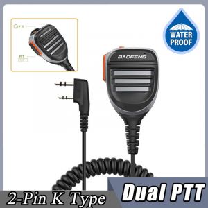 Baofeng UV-5R PTT étanche UV-9R talkie-walkie haut-parleur Radio Microphone Keenwood 2 broches Type micro portable pour UV-82 UV16 888S - Type 2 Pin-K-2PTT-Grey #B - Neuf