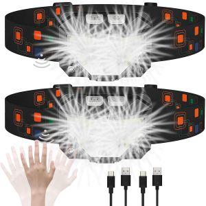 2 Pcs Lampe Frontale Led Ultra Puissante, 1200l Lampe Frontale Rechargeable 6 Modes D'éclairage Avec Capteur Mouvement Ipx4 Étanche, Portable Lampe Frontale Led Pour Course Cyclisme Camping - Neuf