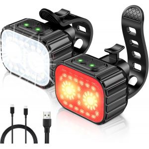 Lumiere Velo Avant Et Arriere,8 + 12 Modes D'éclairage Lampe Vélo Led Étanche Ipx6,Usb Rechargeable Eclairage Velo Pour Cyclysme Vtt,Vtc,Bicyclette,Longue Durée De Vie De La Batterie - Neuf