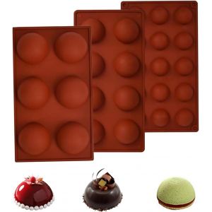 Subzonal-3 Pi&egrave;ces Moule Silicone Demi Sphere, Moules &Agrave; Chocolat Demi-Boule Silicone Patisserie, Petit Moule Semi Sph&eacute;rique Pour G&acirc;teaux, 6 8 15 Cavit&eacute;s - Neuf