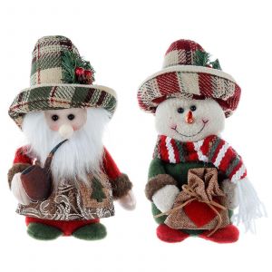 2pcs Vintage &Agrave; Carreaux Chapeau De P&egrave;re No&euml;l Et Bonhomme De Neige En Peluche Poup&eacute;es &Agrave; Collectionner Des Figurines De No&euml;l, D&eacute;cors De F&ecirc;tes Ornements Multicolores - Neuf