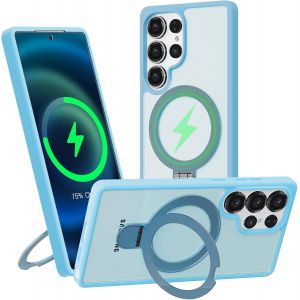 TRAHOO-Coque pour Samsung Galaxy S25 Ultra avec Support, MagSafe Compatible &Eacute;tui Rotatable Kickstand, Anti-Rayures PC Dur Housse Arri&egrave;re Mat Translucide Protection Case avec Anneau Ajustable Rolatif, - Neuf