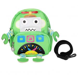 Sac A Dos Anti-Perte Pour Enfants, Motif Robot De Dessin Anime, Avec Harnais De Securite (Vert) - Neuf