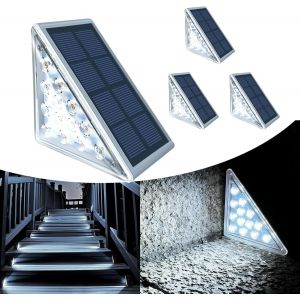 Sansh-Lot De 4 Éclairages Solaires D'escalier D'extérieur Blanc Froid - Lampes Solaires D'extérieur Ip67 Étanches - Pour Sol, Véranda, Cour, Chemin, Jardin, Allée - Neuf
