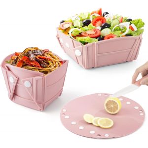 Kalanka-Bol Pliable En Silicone, 3-En-1 Pliable Camping Bol Coupe Plaque, Bo&icirc;te De Conservation Pliable Boite Alimentaire Bo&icirc;te &Agrave; Lunch Saladier Pour Camping Pique-Nique Randonn&eacute;e Voyages, Rose - Neuf