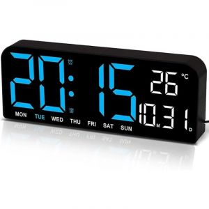 Horloge murale numérique à LED avec télécommande, affichage de la température, de la date et de la semaine. - Neuf