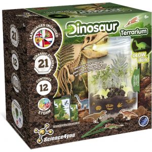 KALANKA-Terrarium de Dinosaure - Écosystème avec Jouet Dinosaure Phosphorescent pour Enfant, Terrarium pour Enfants + 21 Autocollants de Dinosaures, Jeux, Cadeau pour Garçon et Fille 6+ Ans - Neuf