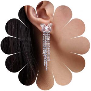 Kal-Boucles D'oreilles Goutte D'eau Papillon En Strass Doré Boucles D'oreilles Chandelier Pendantes En Cristal Boucles D'oreilles Papillon Creuses Boucles D'oreilles Clou Pour Femmes Et Filles - Neuf